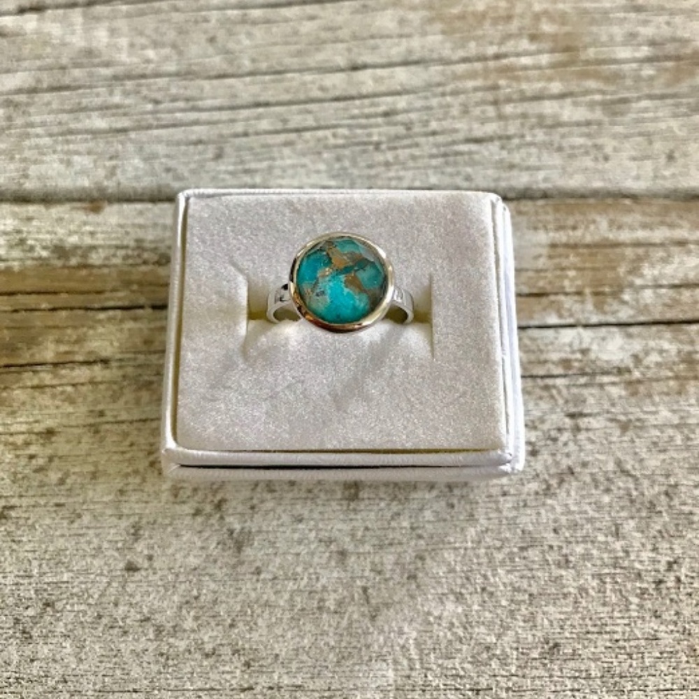 Boho Faceted Quartz over Turquoise Stackable Ring - Picture 6 of 6